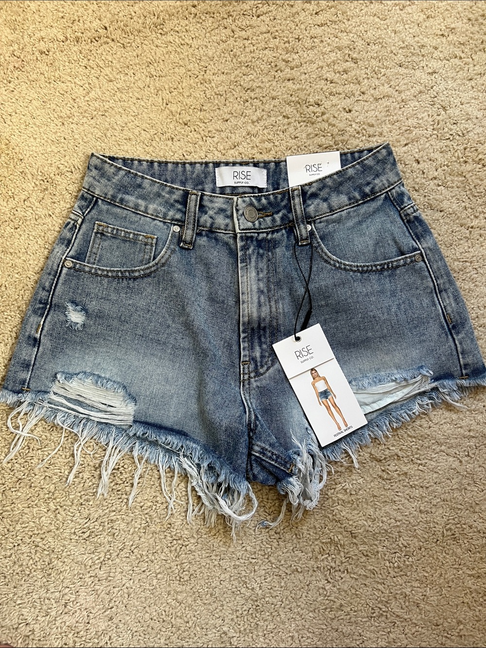 RISE JUNIORS Distressed Light Blue Denim Jean Shorts